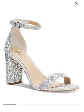 INC Silver Crystal Rhinestone Block Heel Two-Piece Sandals 9